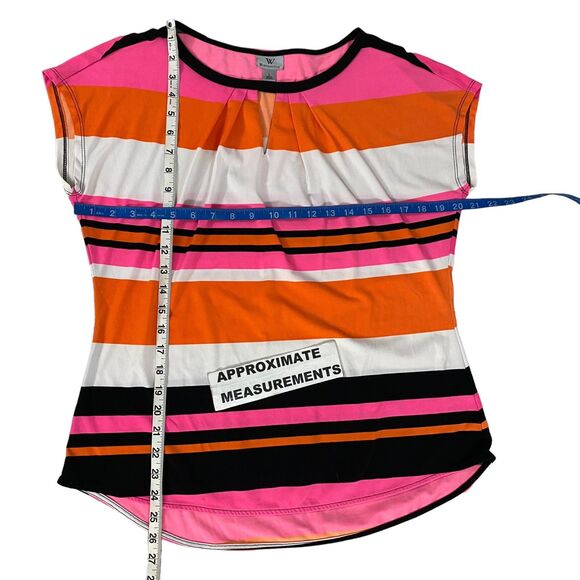 Worthington Top Womens Large Shirt Stripe Orange Pink Work Office Career Coastal - Picture 5 of 14